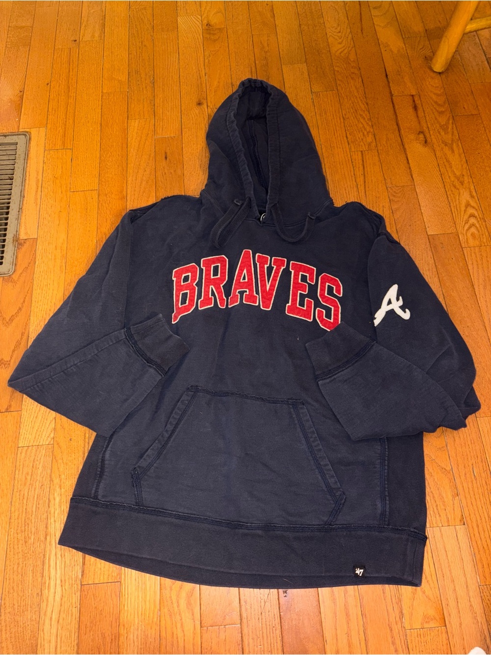 Braves Navy Pullover Hoodie with Embroidered Red Lettering